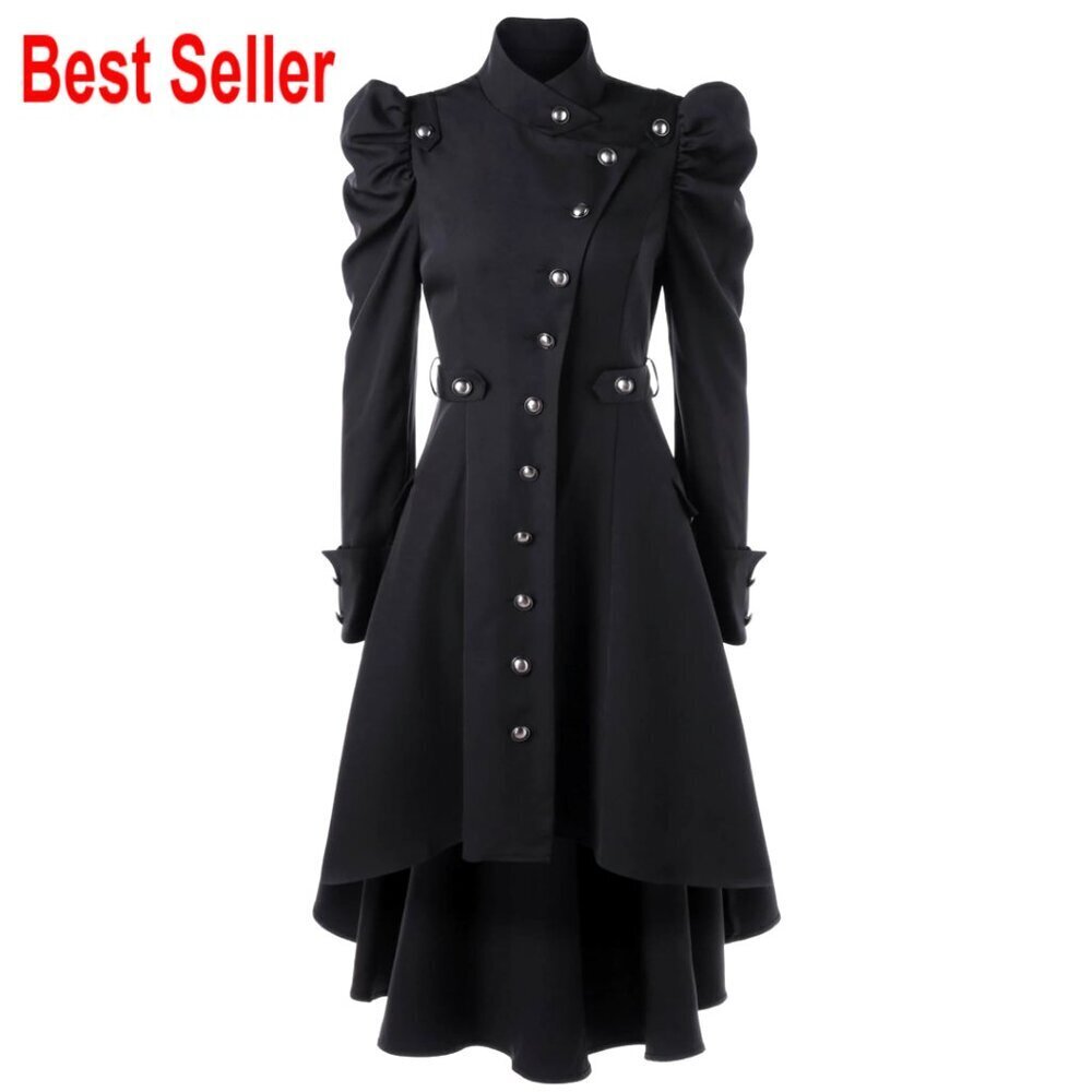 Polyester Victorian Steampunk Trench Coat with Puff Sleeves